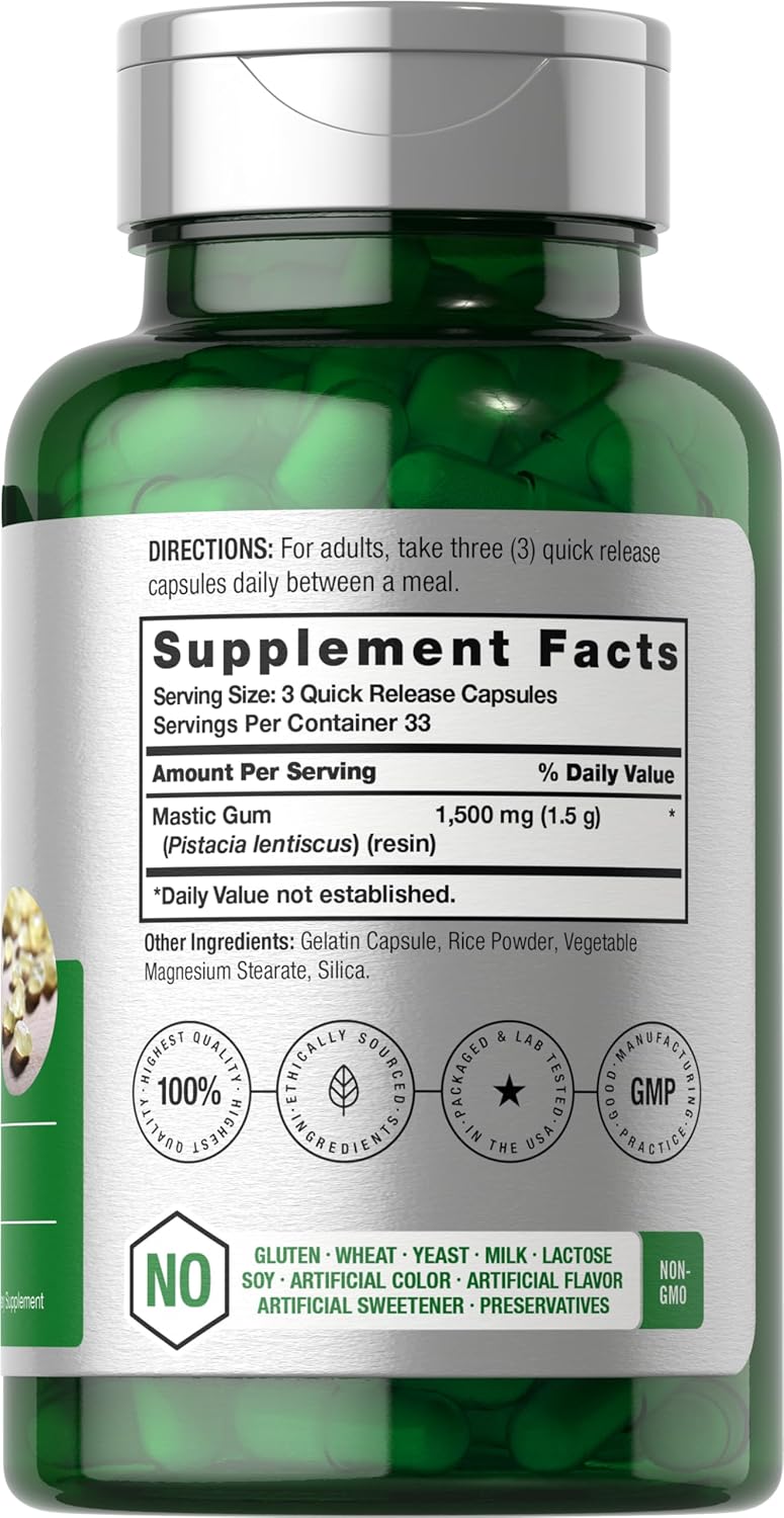 100 Count Horbäach Mastic Gum Capsules - 1500mg | Non-GMO & Gluten-Free Formula