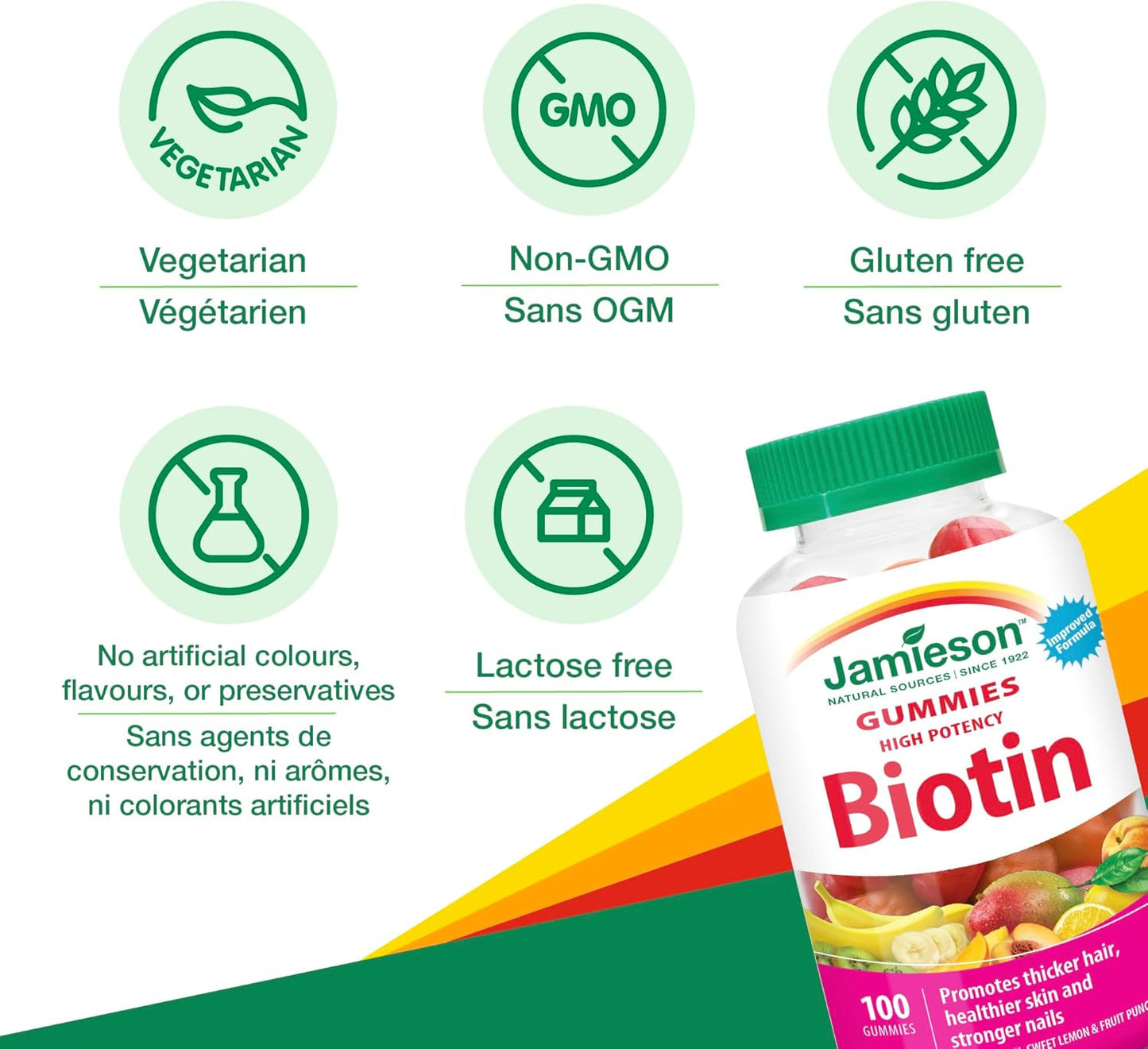 100 Count Jamieson High Potency Biotin Gummies for Hair, Skin, and Nails Boost