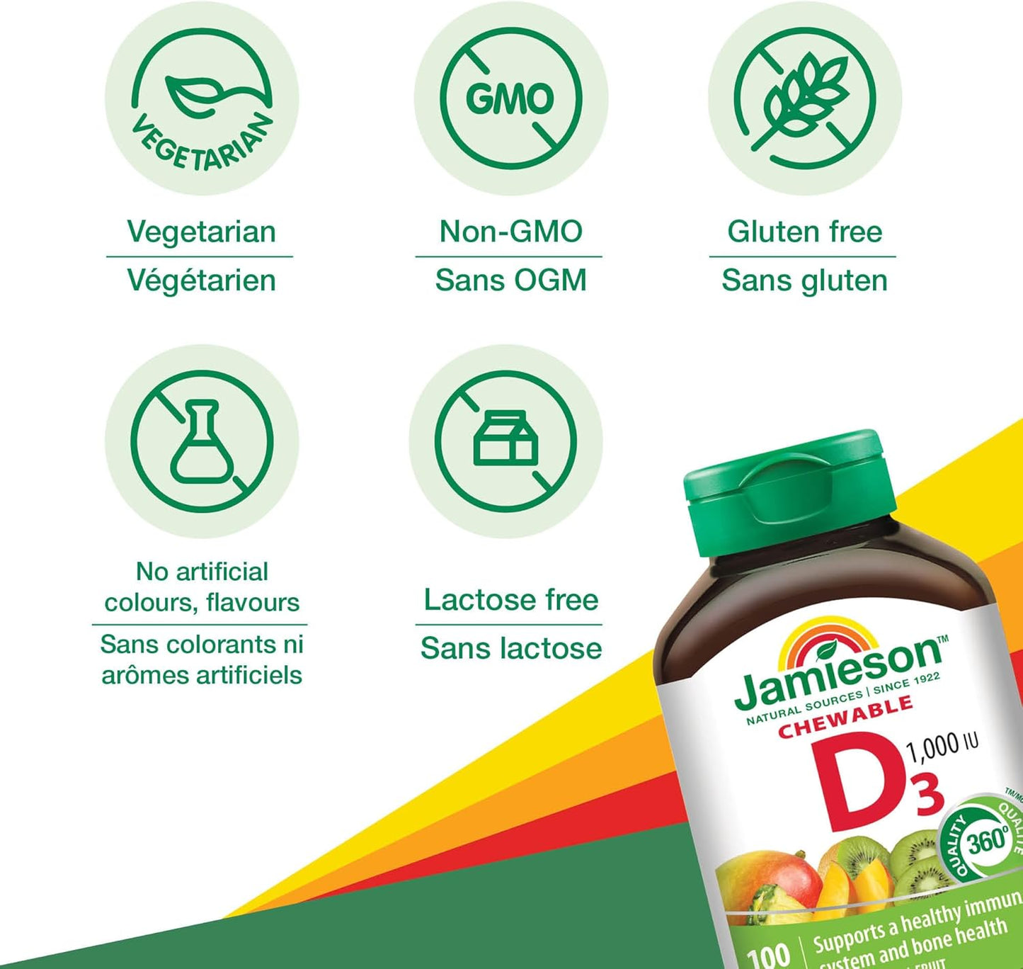 100 Count Jamieson Laboratories Natural Tropical Flavor Chewable Vitamin with 1,000 LU