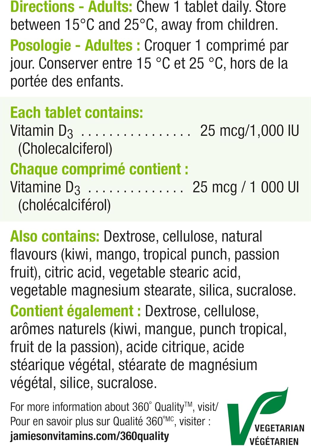 100 Count Jamieson Laboratories Natural Tropical Flavor Chewable Vitamin with 1,000 LU