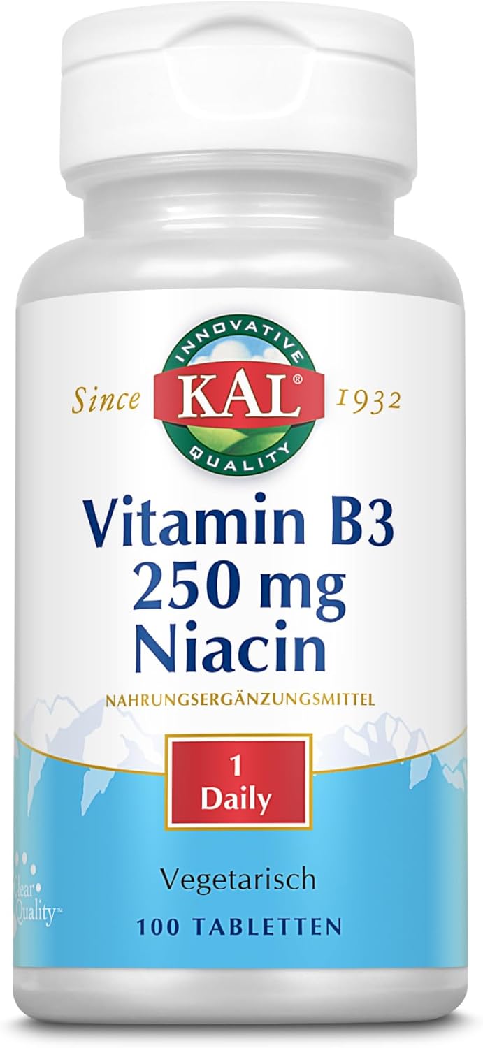 100 Count Kal 250 Mg Niacin Tablets for Cardiovascular Health