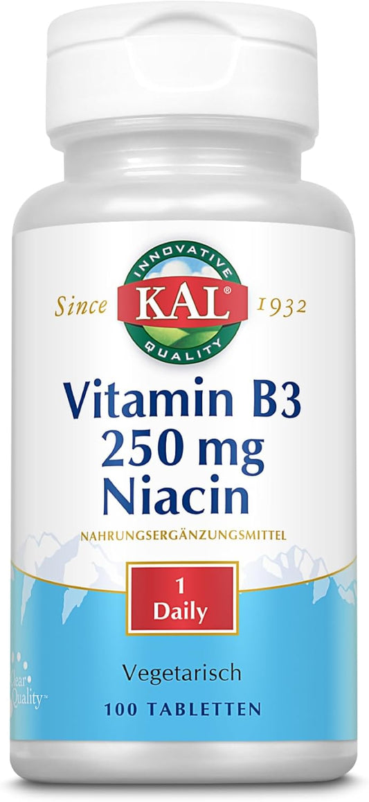 100 Count Kal 250 Mg Niacin Tablets for Cardiovascular Health