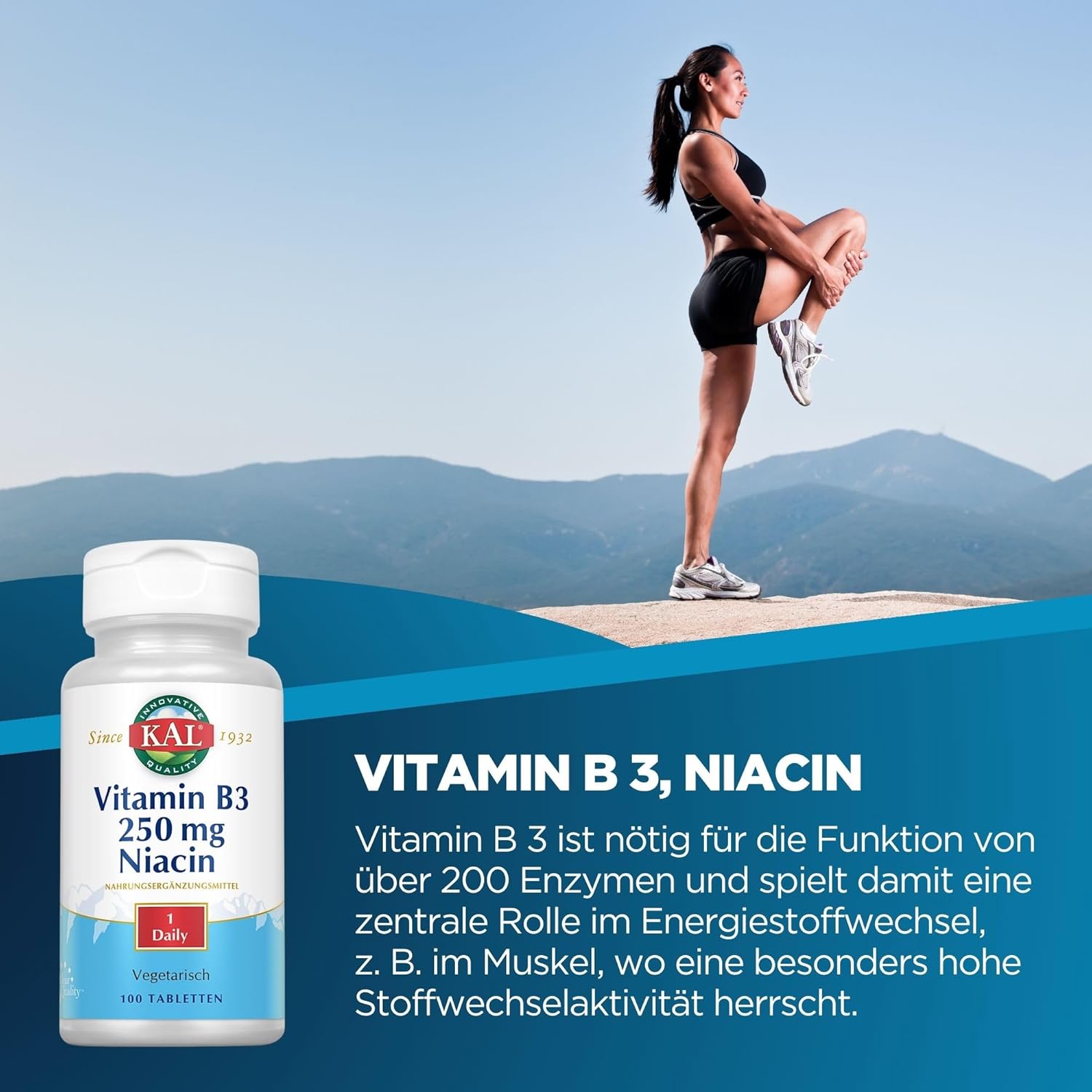 100 Count Kal 250 Mg Niacin Tablets for Cardiovascular Health