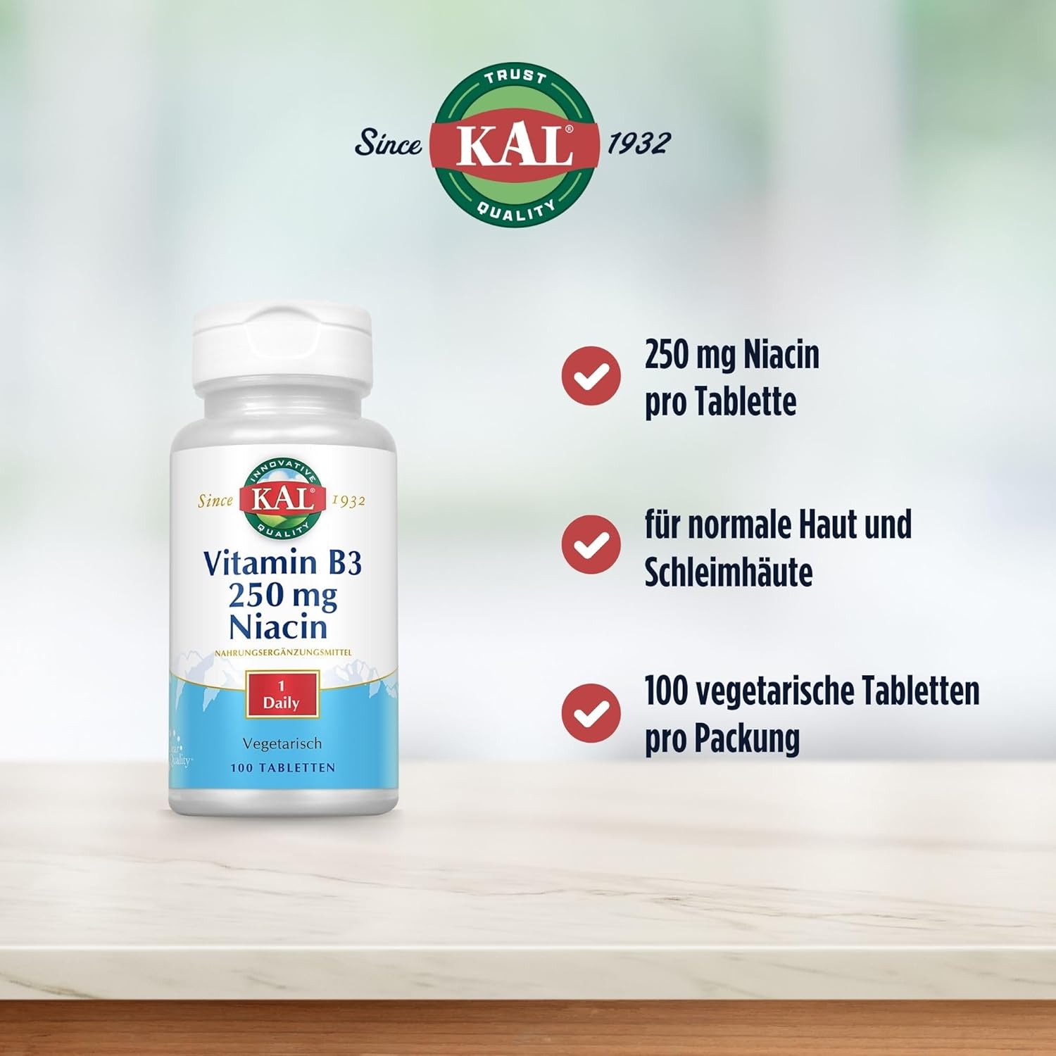 100 Count Kal 250 Mg Niacin Tablets for Cardiovascular Health