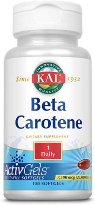 100 Count KAL Beta Carotene Tablets - 25,000 IU for Eye Health & Immune Support