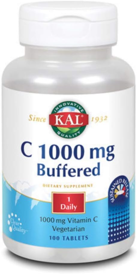 100 Count KAL Vitamin C Buffered Sustained Release Tablets, 1000 mg - Immune Support Supplement