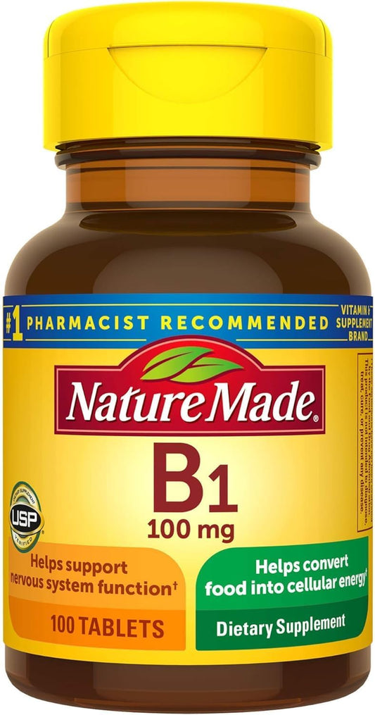 100 Count Nature Made Vitamin B1 Tablets 100 mg for Metabolic Health Support