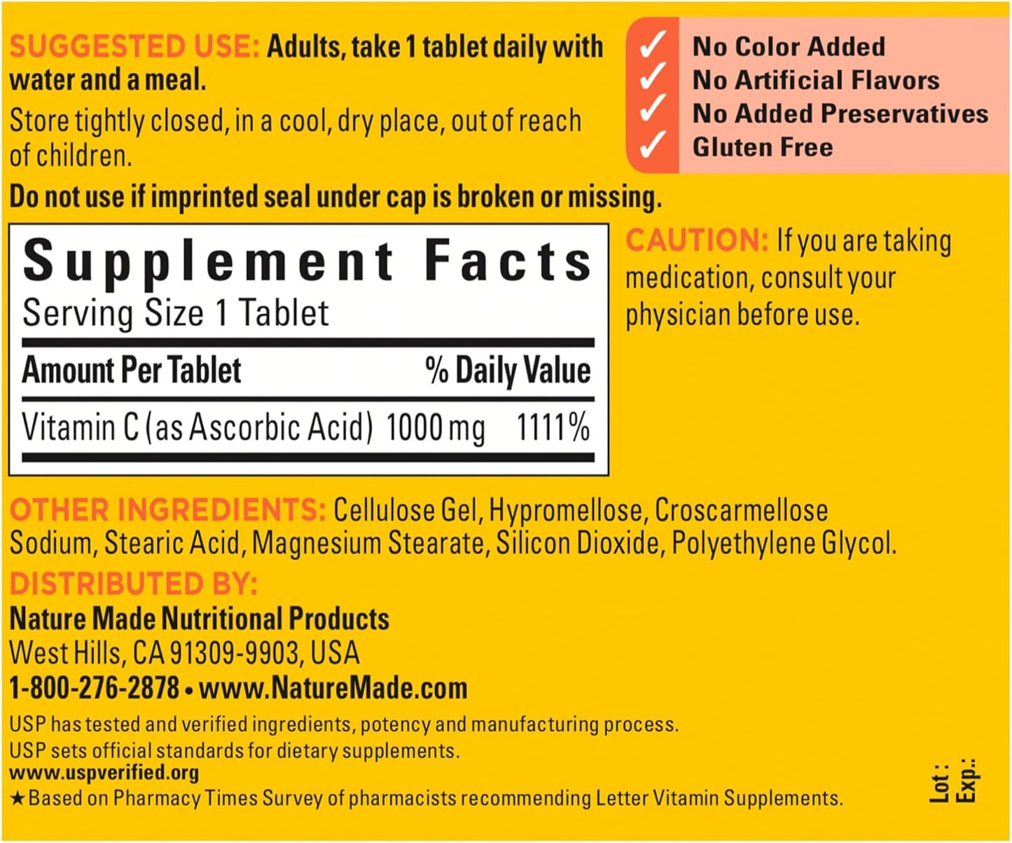 100 Count Nature Made Vitamin C 1000 mg Tablets for Immune System Support