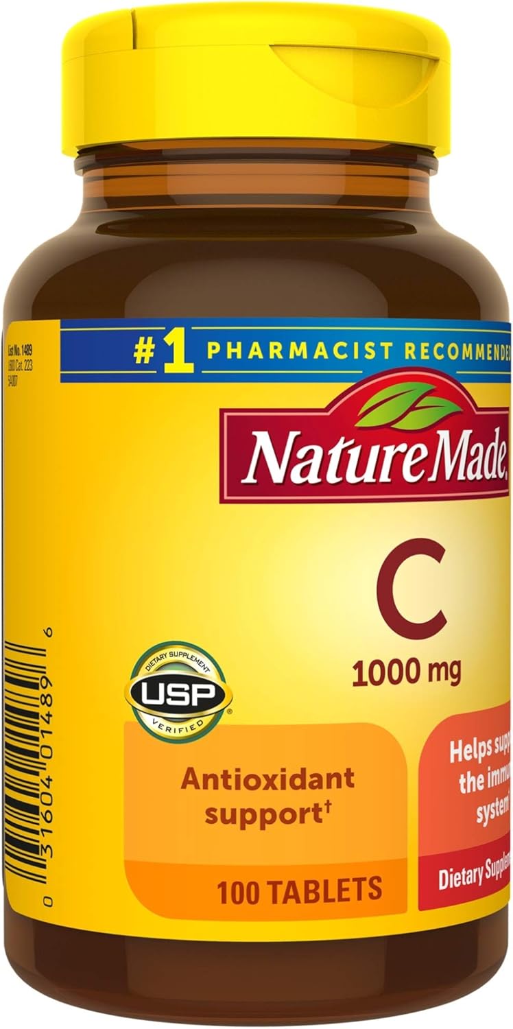 100 Count Nature Made Vitamin C 1000 mg Tablets for Immune System Support