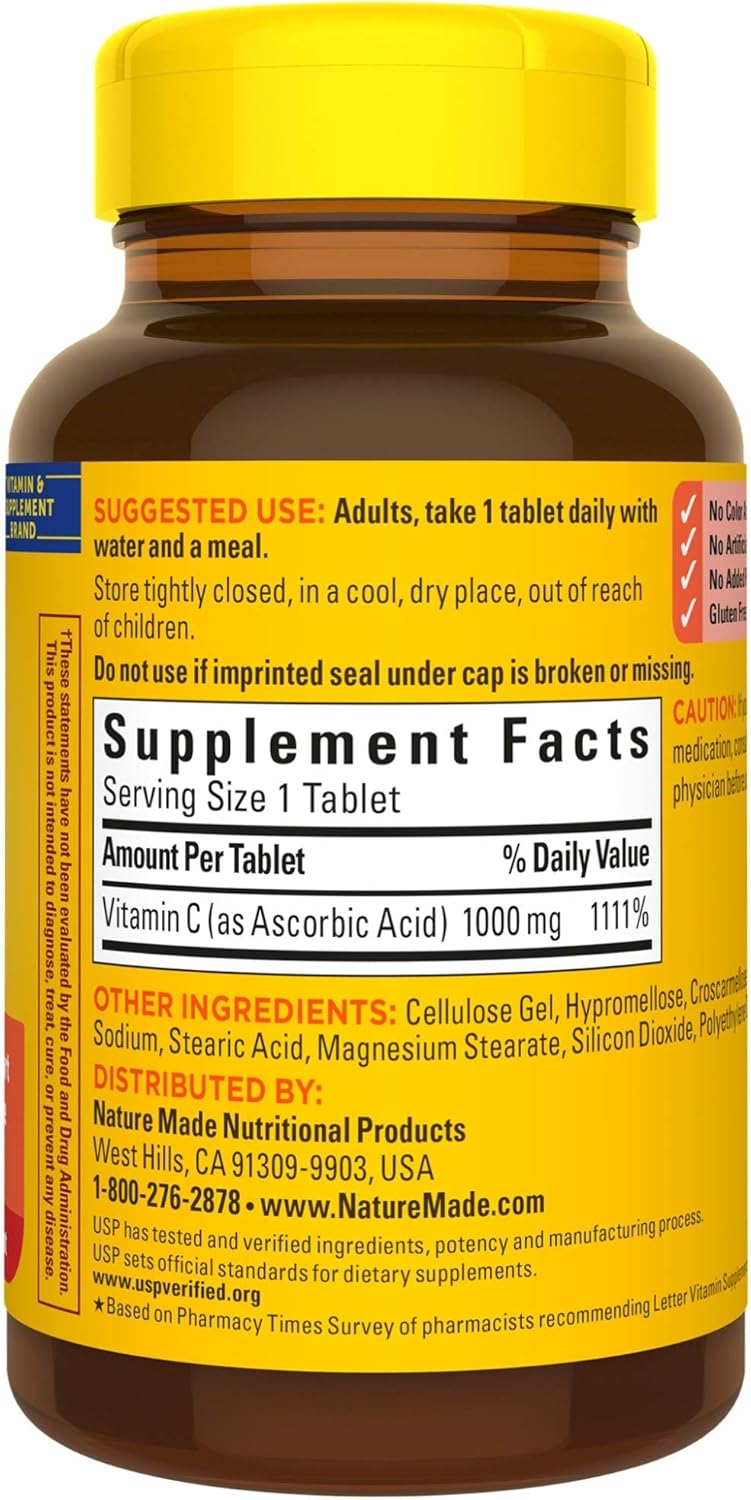 100 Count Nature Made Vitamin C 1000 mg Tablets for Immune System Support