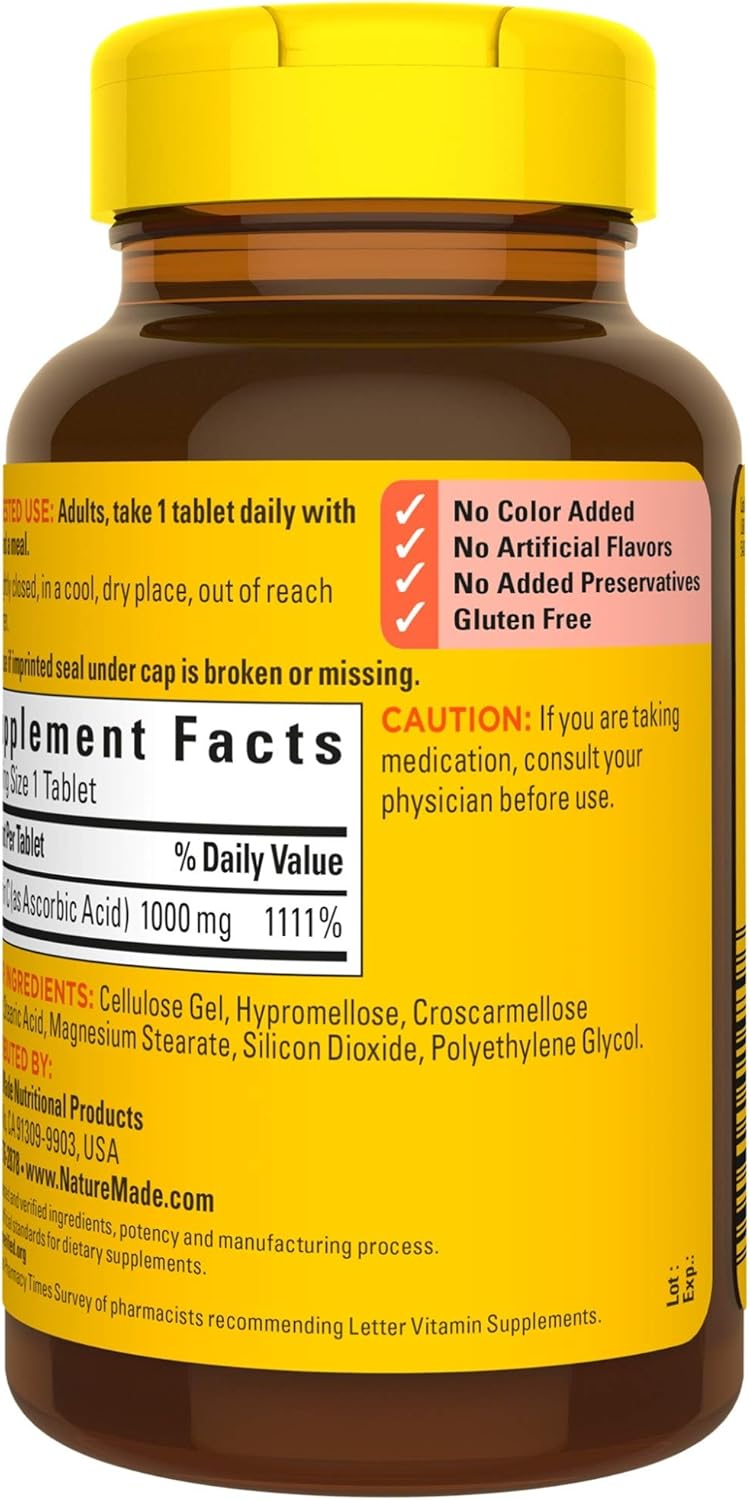 100 Count Nature Made Vitamin C 1000 mg Tablets for Immune System Support