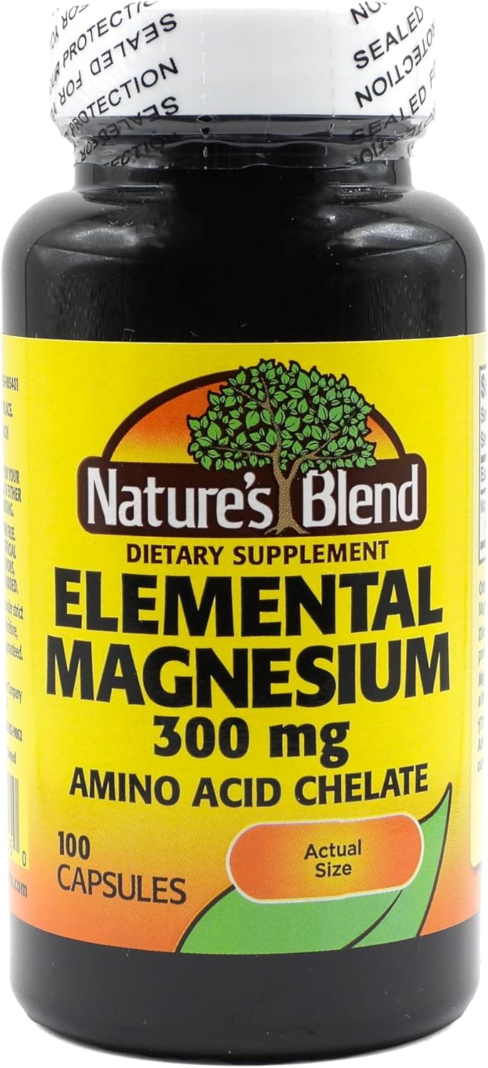 100 Count Nature's Blend Elemental Magnesium Amino Acid Chelate Capsules - 300 mg
