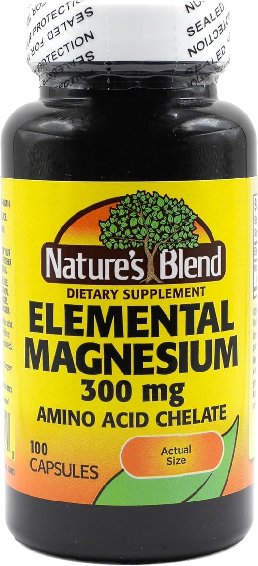 100 Count Nature's Blend Elemental Magnesium Amino Acid Chelate Capsules - 300 mg