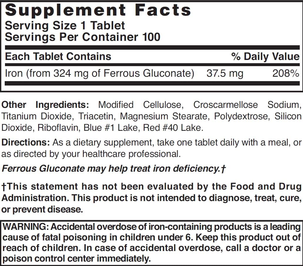 100 Count Nature's Blend Ferrous Gluconate Tablets for Iron Support