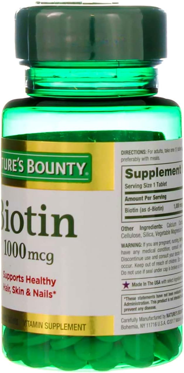 100 Count Nature's Bounty Energy Health Biotin Coated Tablets - 1000 mcg - One Pack