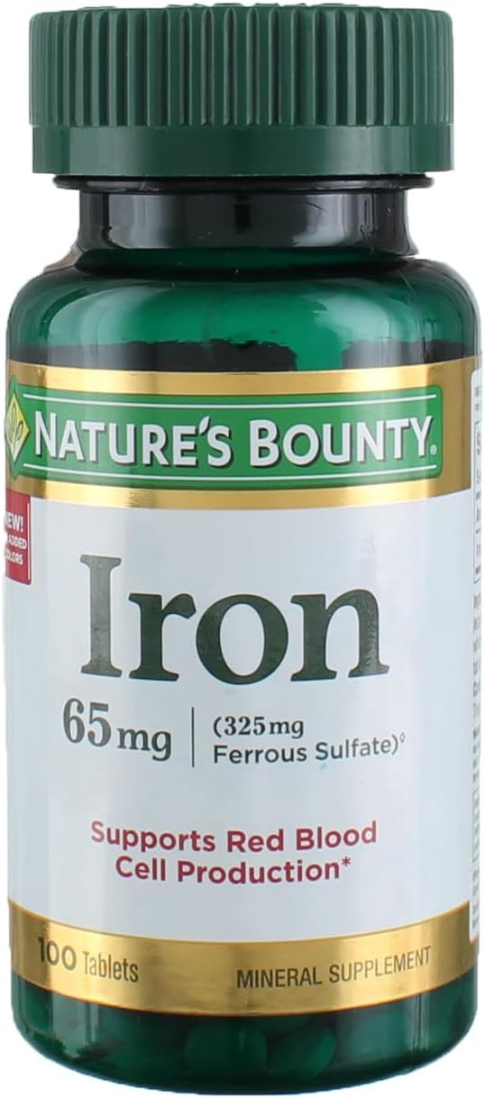 100 Count Nature's Bounty Iron 65 Mg (325 mg Ferrous Sulfate) Supplement - Pack of 2