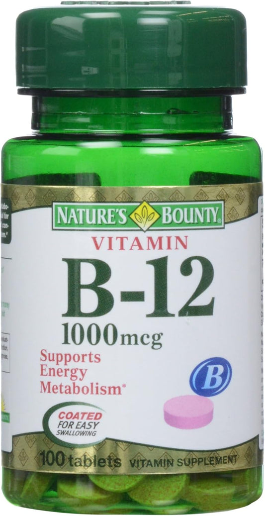 100 Count Nature's Bounty Vitamin B-12 1000 mcg Tablets for Energy Support