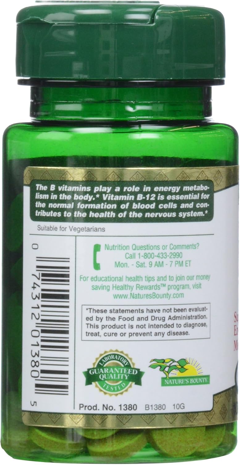 100 Count Nature's Bounty Vitamin B-12 1000 mcg Tablets for Energy Support