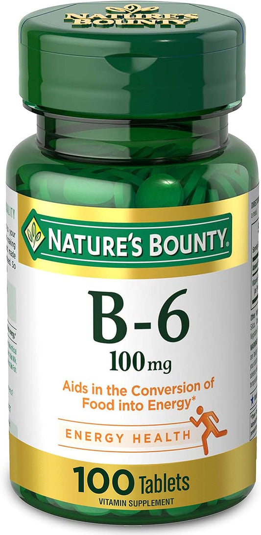 100 Count Nature's Bounty Vitamin B6 100mg Tablets for Daily Support