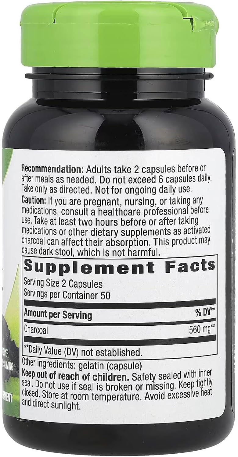 100 Count Nature's Way Activated Charcoal Capsules, 280 mg