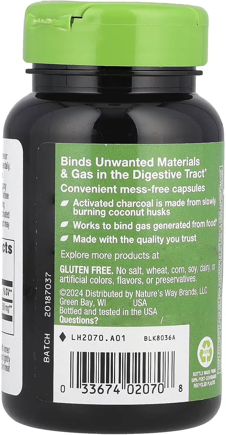 100 Count Nature's Way Activated Charcoal Capsules, 280 mg
