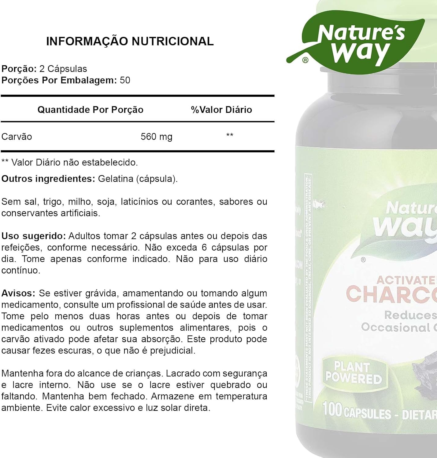 100 Count Nature's Way Activated Charcoal Capsules, 280 mg