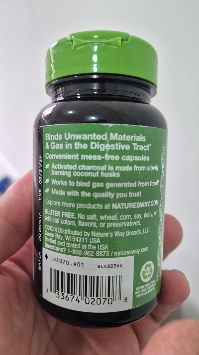 100 Count Nature's Way Activated Charcoal Capsules, 280 mg