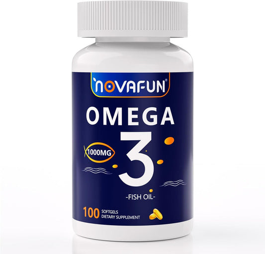 100 Count Novafun Omega 3 Fish Oil Softgels, 1000mg with EPA and DHA for Heart, Brain, Joints, Eye Health