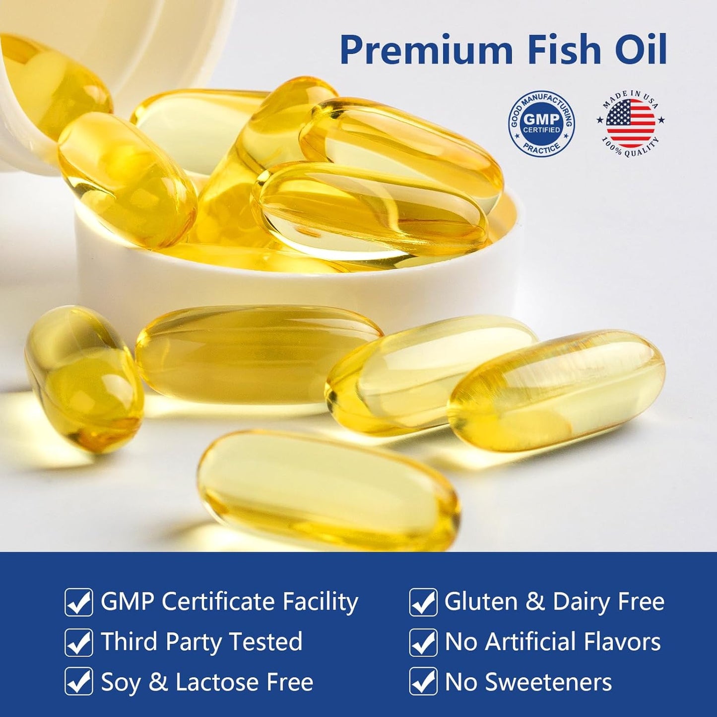 100 Count Novafun Omega 3 Fish Oil Softgels, 1000mg with EPA and DHA for Heart, Brain, Joints, Eye Health