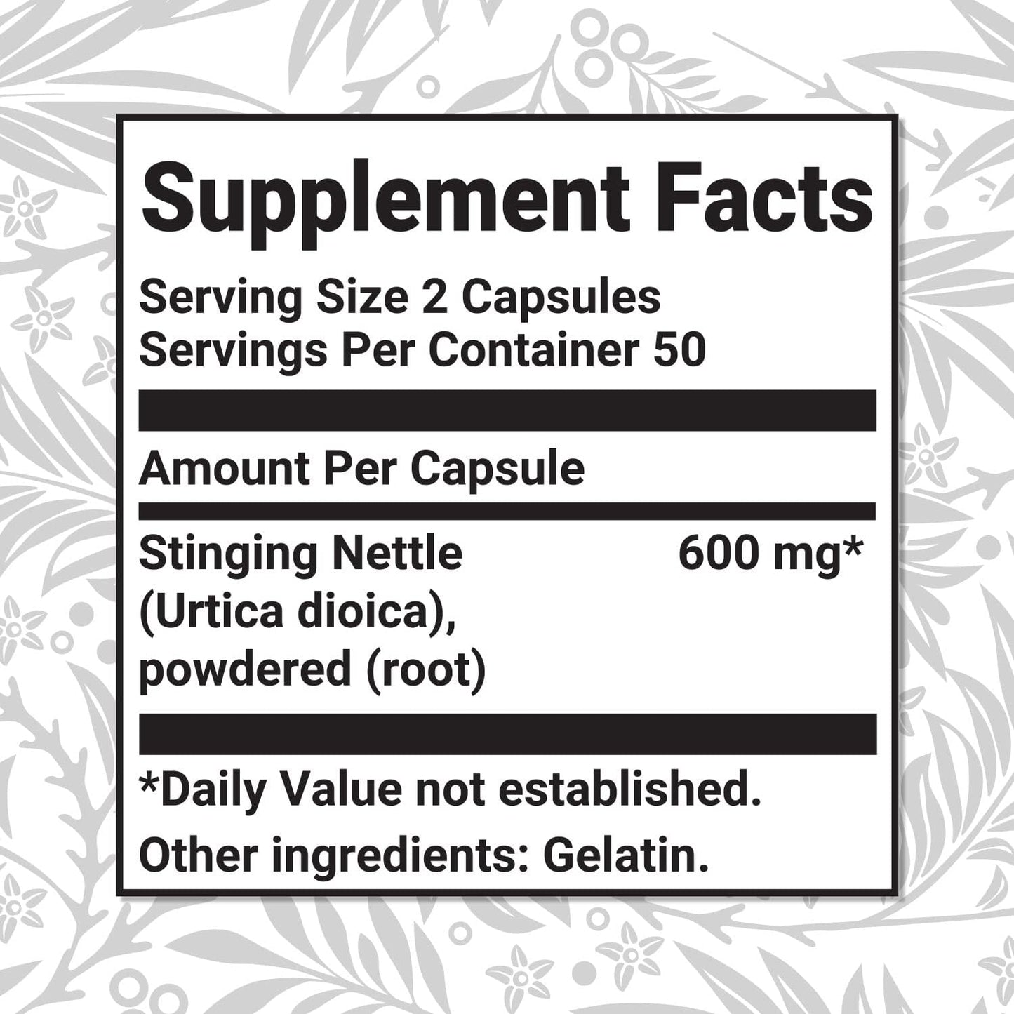 100 Count Pure Stinging Nettle Root Extract Capsules for Natural Prostate, Joint, and Urinary Tract Support - Herbal Supplement for Men and Women