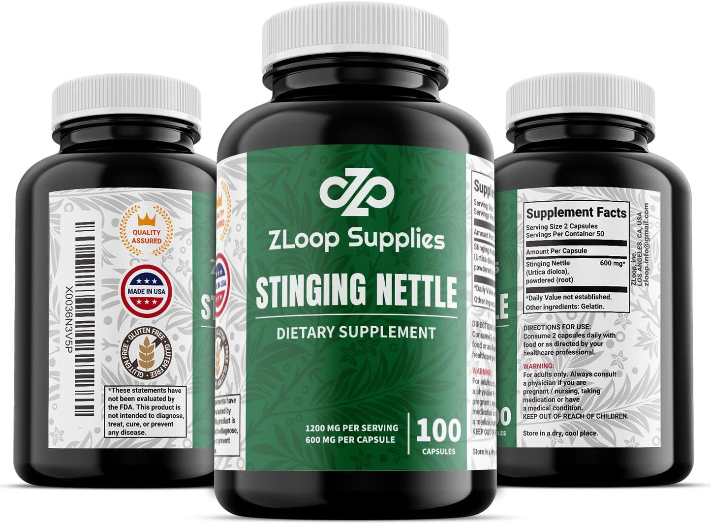 100 Count Pure Stinging Nettle Root Extract Capsules for Natural Prostate, Joint, and Urinary Tract Support - Herbal Supplement for Men and Women