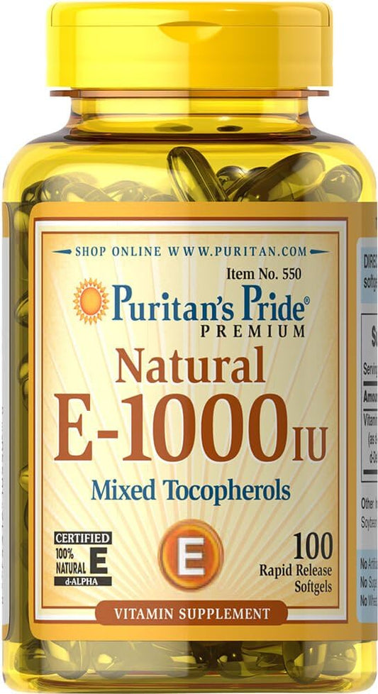 100 Count Puritan's Pride Mixed Tocopherols Natural Vitamin E Softgels