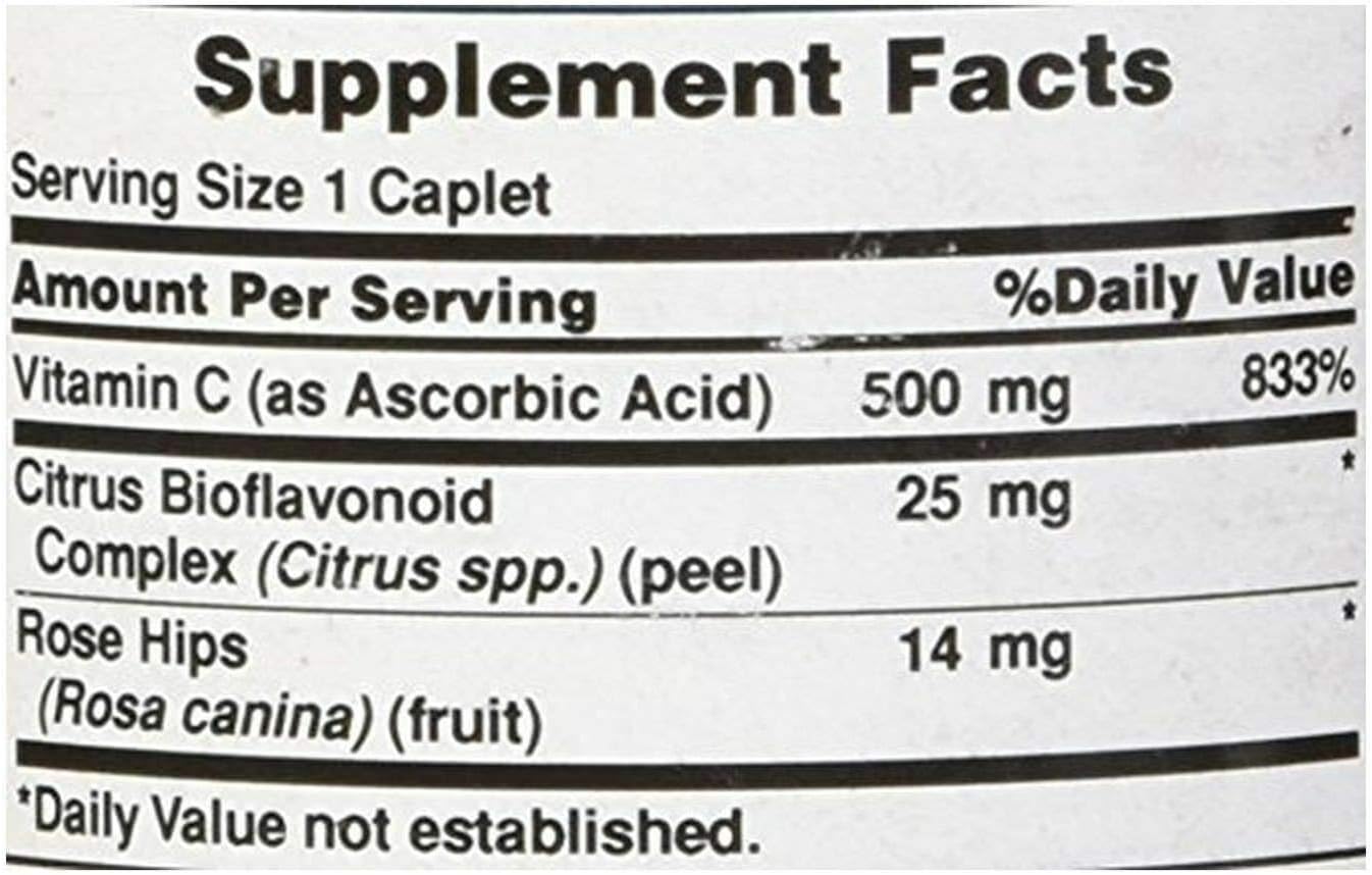 100 Count Puritan's Pride Vitamin C-500 Mg Tablets with Bioflavonoids and Rose Hips