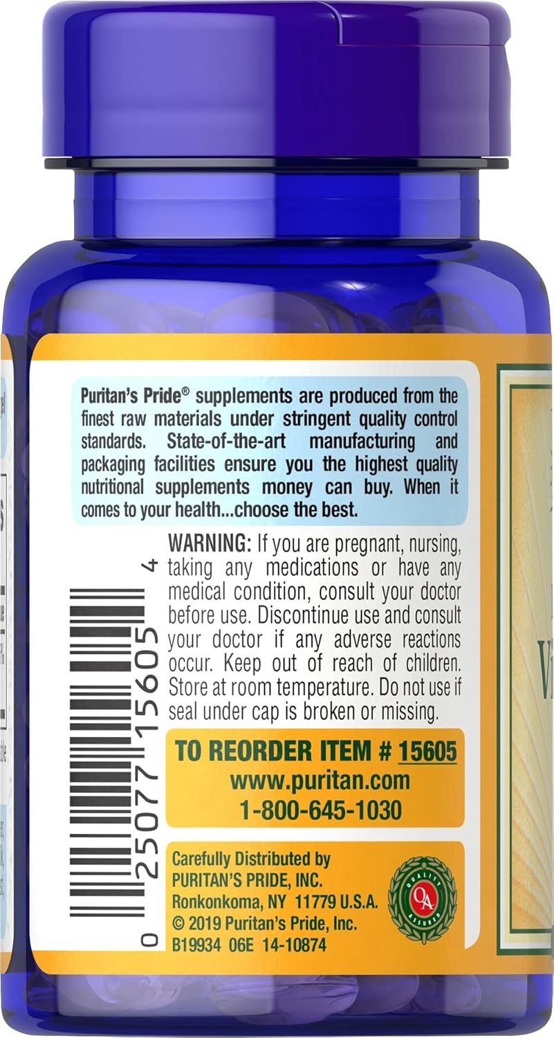 100 Count Puritan's Pride Vitamin D3 1000 Iu Softgels for Immune Support