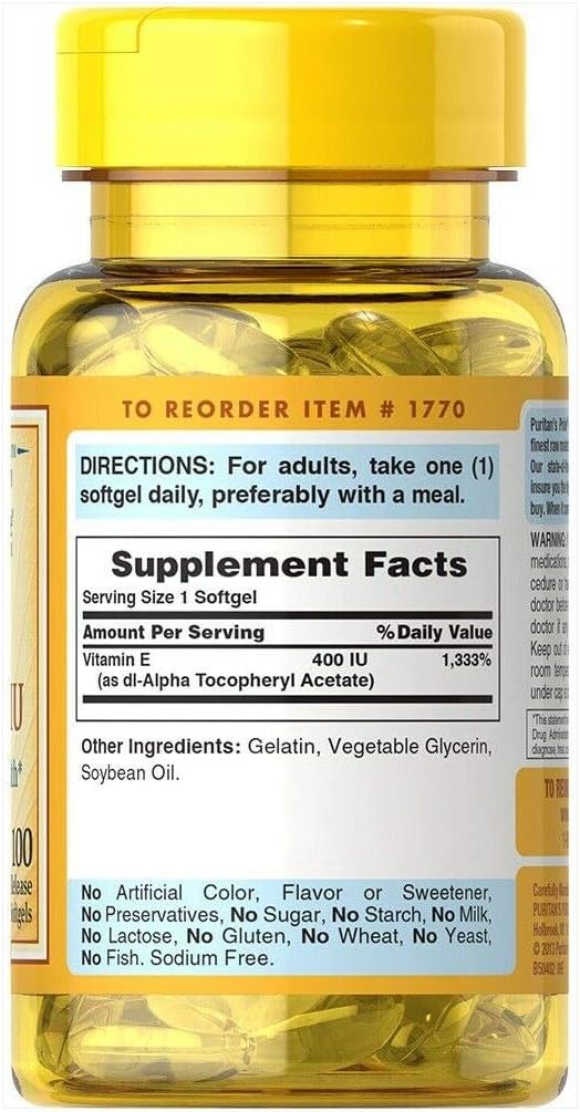 100 Count Puritan's Pride Vitamin E-400 IU Softgels for Immune Support and Antioxidant Protection