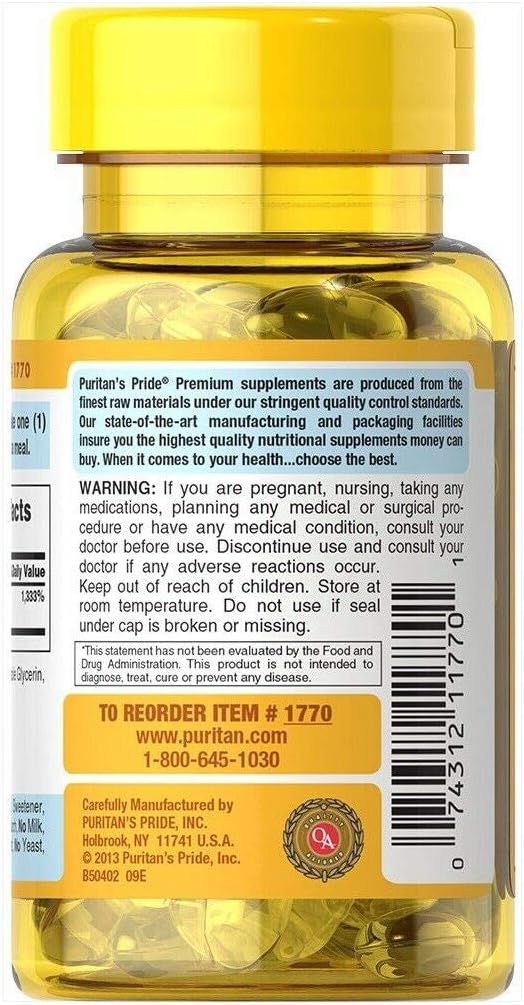 100 Count Puritan's Pride Vitamin E-400 IU Softgels for Immune Support and Antioxidant Protection