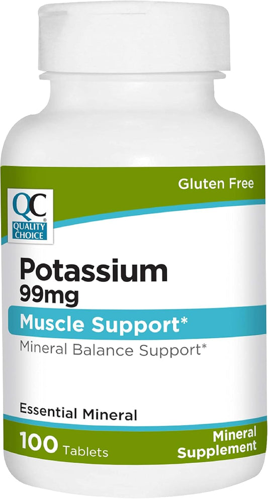 100 Count Quality Choice Potassium 99 mg Tablets - Essential Mineral Supplement
