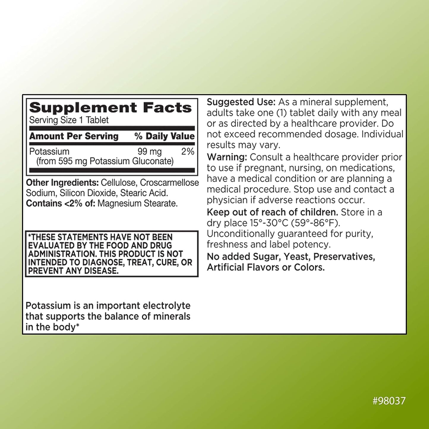 100 Count Quality Choice Potassium 99 mg Tablets - Essential Mineral Supplement