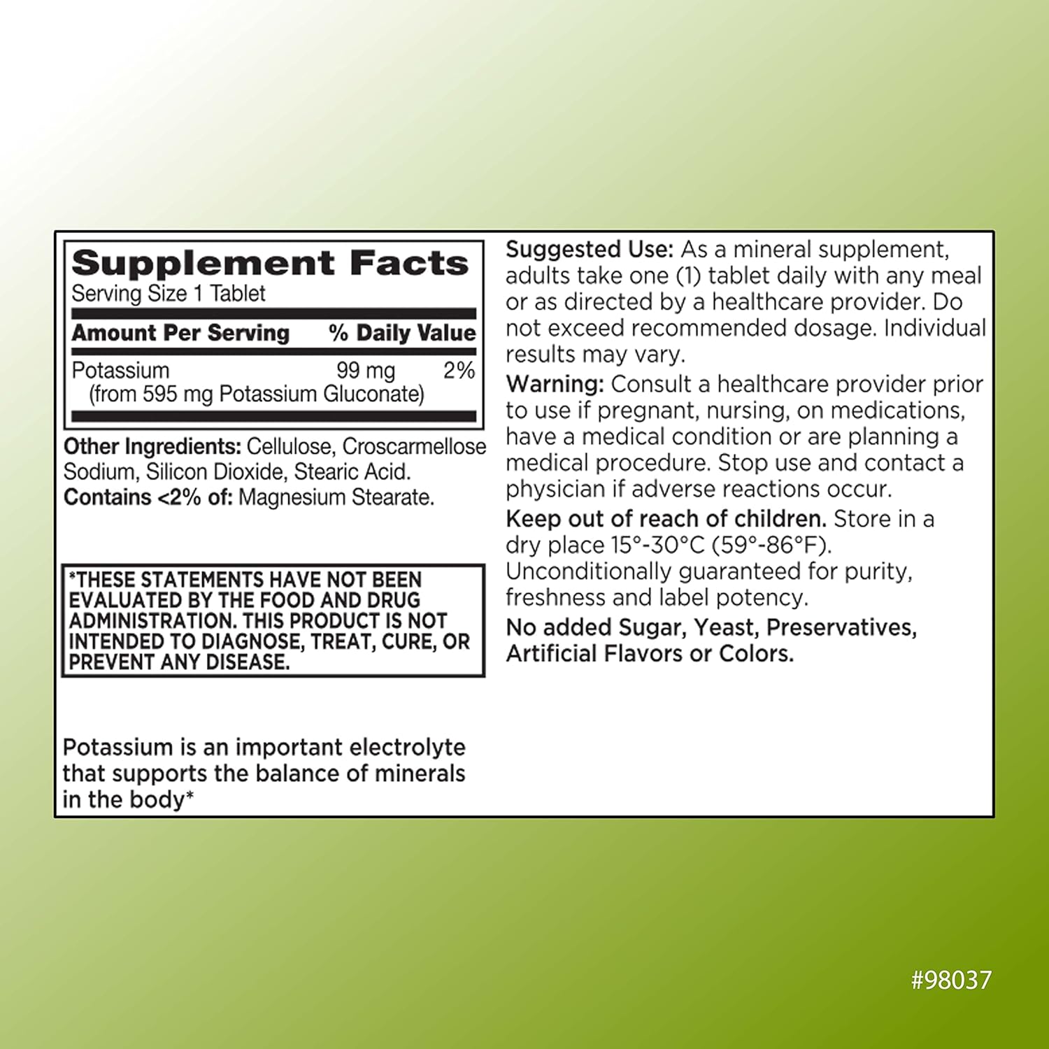 100 Count Quality Choice Potassium 99 mg Tablets - Essential Mineral Supplement