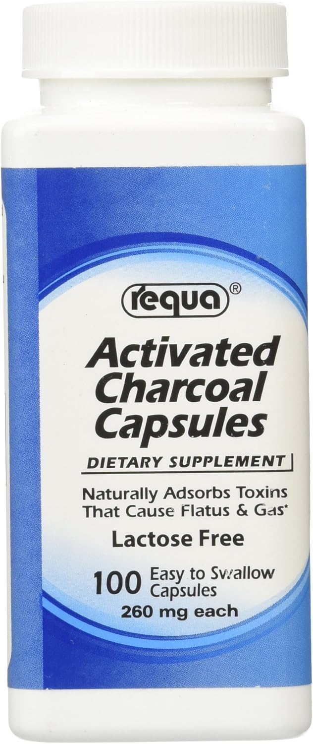 100 Count Requa Activated Charcoal Capsules - 260 mg