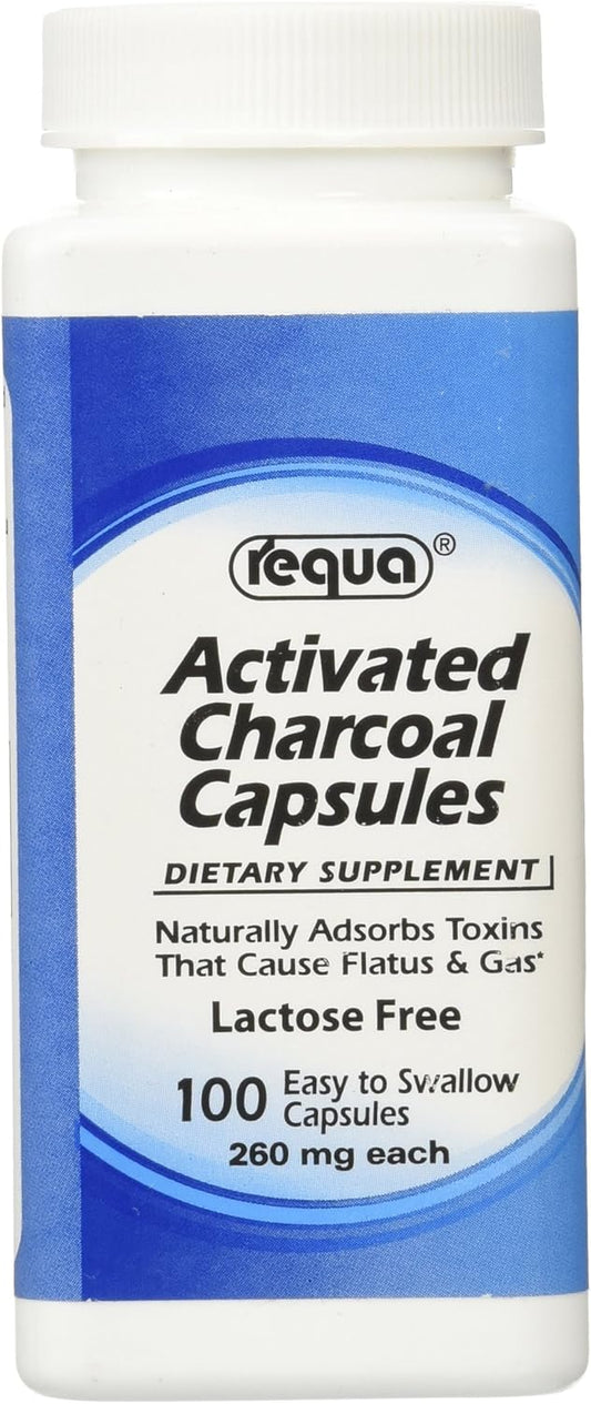 100 Count Requa Activated Charcoal Capsules - 260 mg
