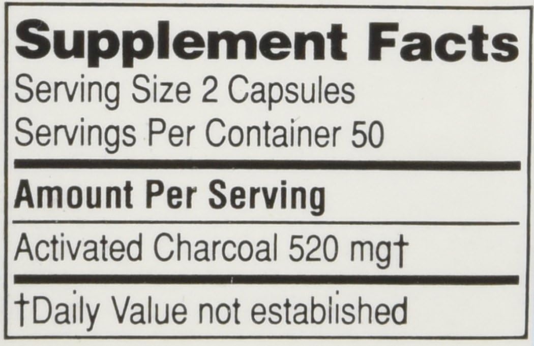 100 Count Requa Activated Charcoal Capsules - 260 mg