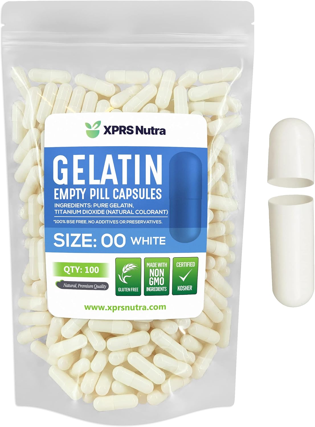 100 Count Size 00 Empty Gelatin Capsules for DIY Capsule Filling - Fillable Empty Pill Capsules - White Empty Gel Caps