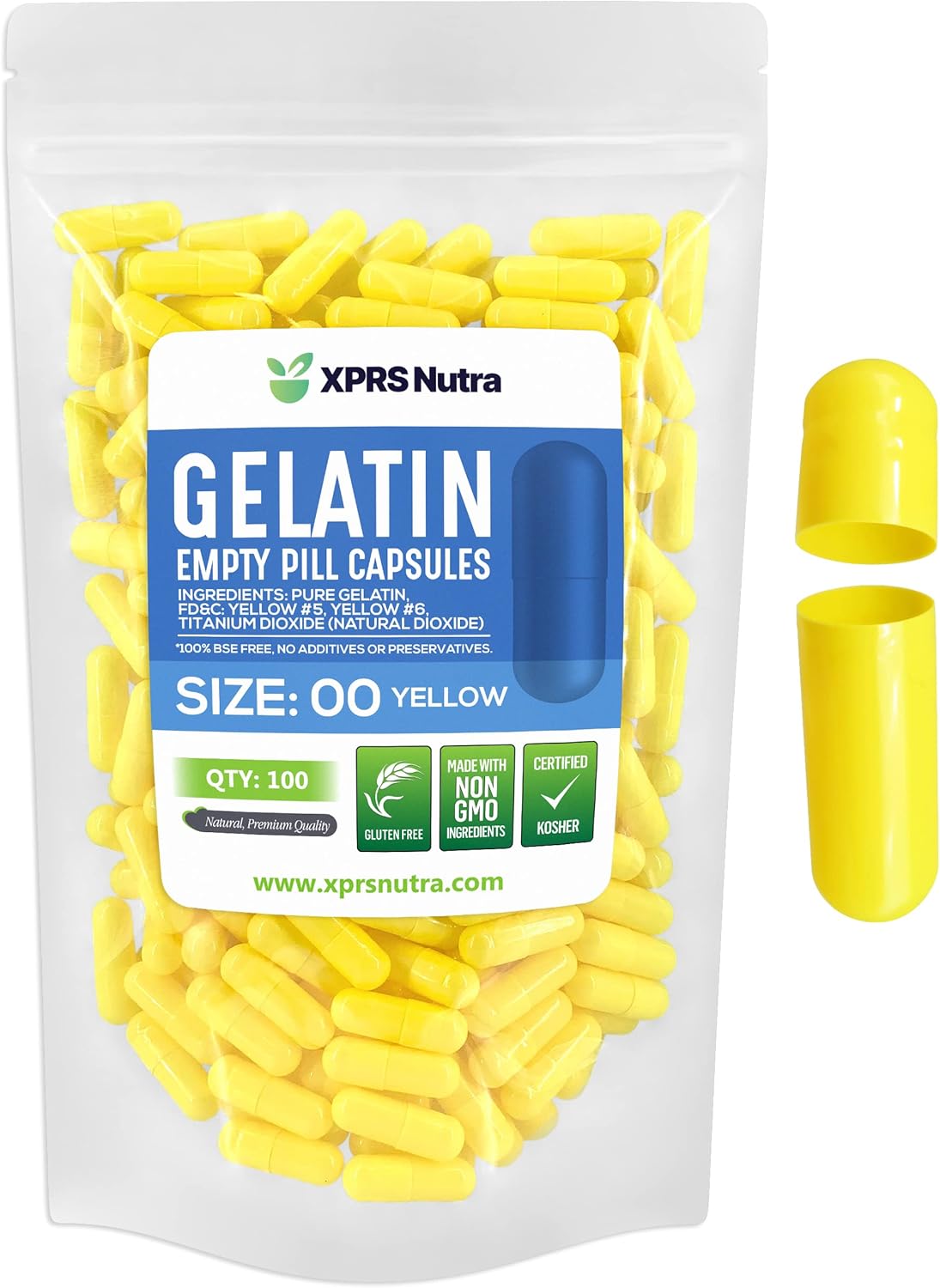 100 Count Size 00 Empty Gelatin Capsules for DIY Filling - Fillable Pill Capsules for Nutritional Supplements - XPRS Nutra Caps