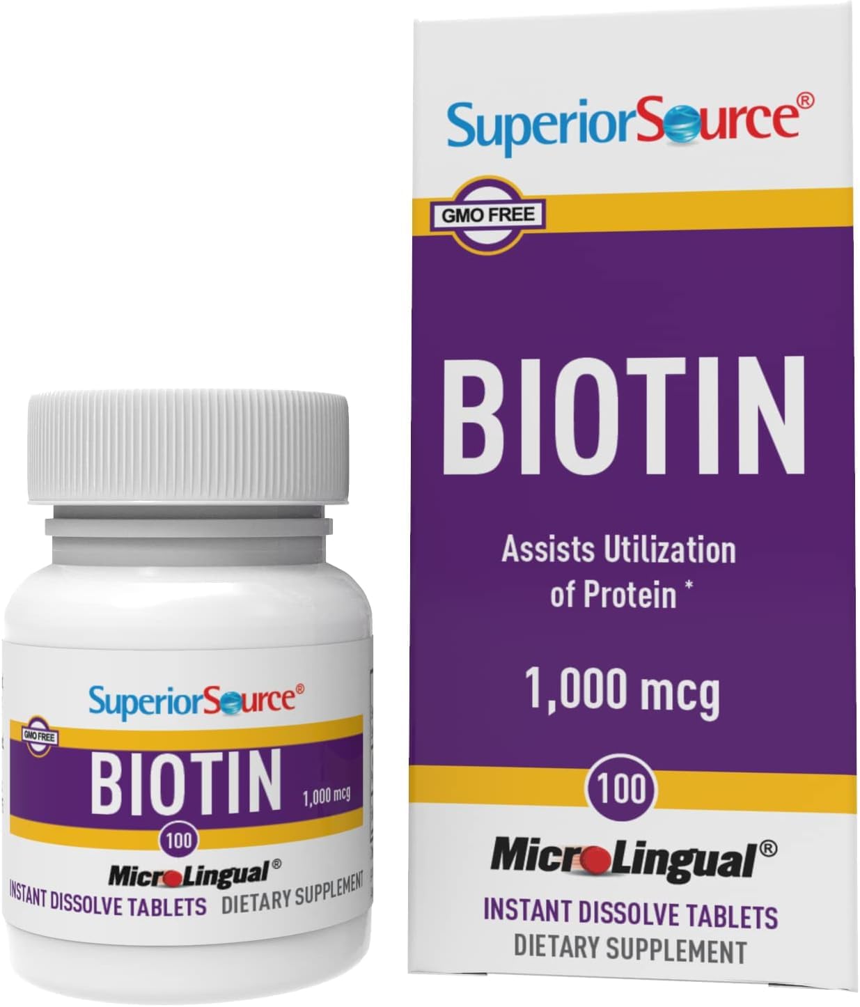 100 Count Superior Source Biotin 1000 mcg Quick Dissolve Tablets for Hair, Skin, Nails - Energy Metabolism Support