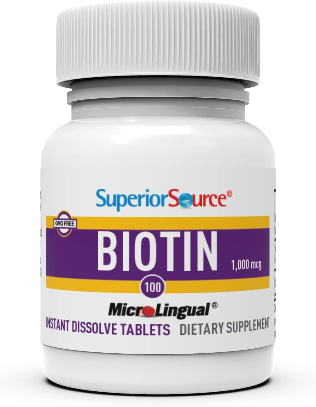 100 Count Superior Source Biotin 1000 mcg Quick Dissolve Tablets for Hair, Skin, Nails - Energy Metabolism Support