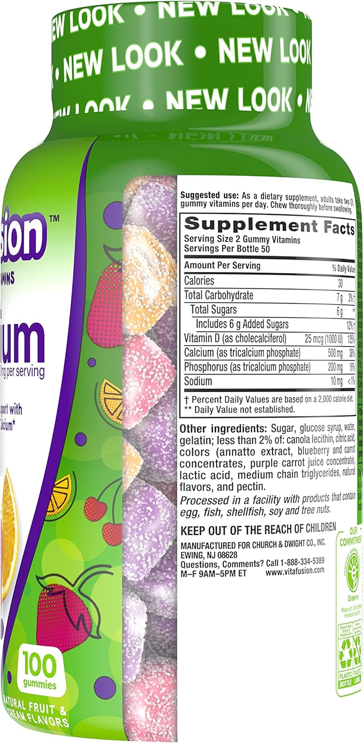 100 Count Vitafusion Adult Gummy Calcium Vitamins for Strong Bones and Teeth