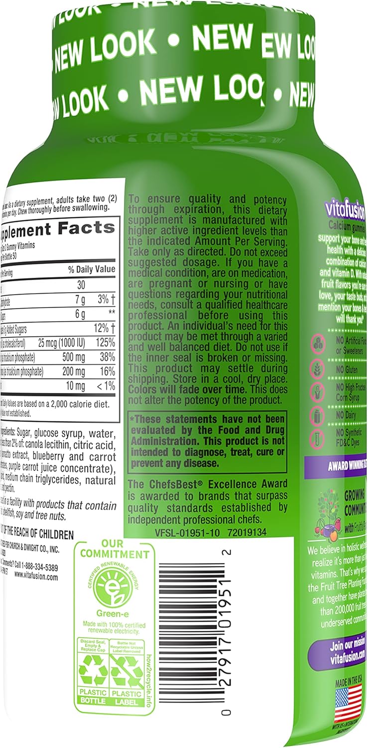 100 Count Vitafusion Adult Gummy Calcium Vitamins for Strong Bones and Teeth