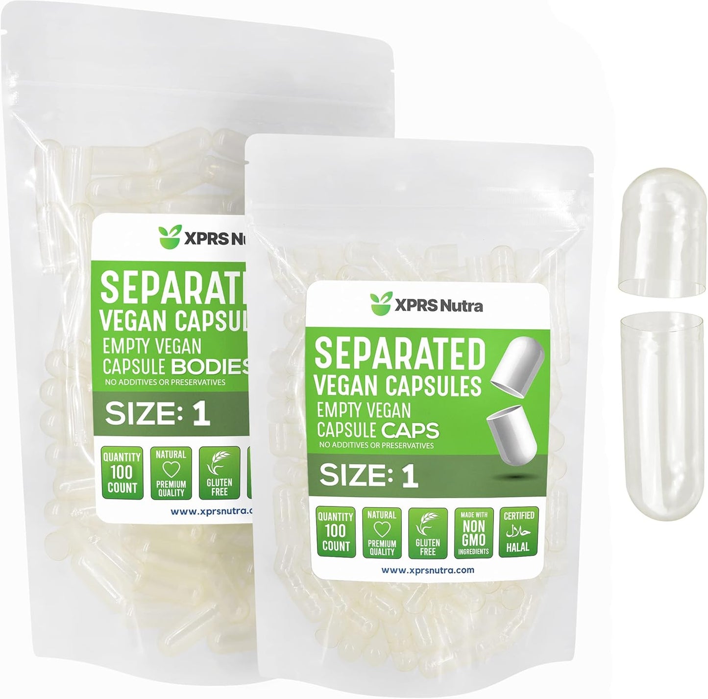 100 Count XPRS Nutra Vegan Size 1 Clear Empty Capsules Separated in Bags for DIY Supplement Filling