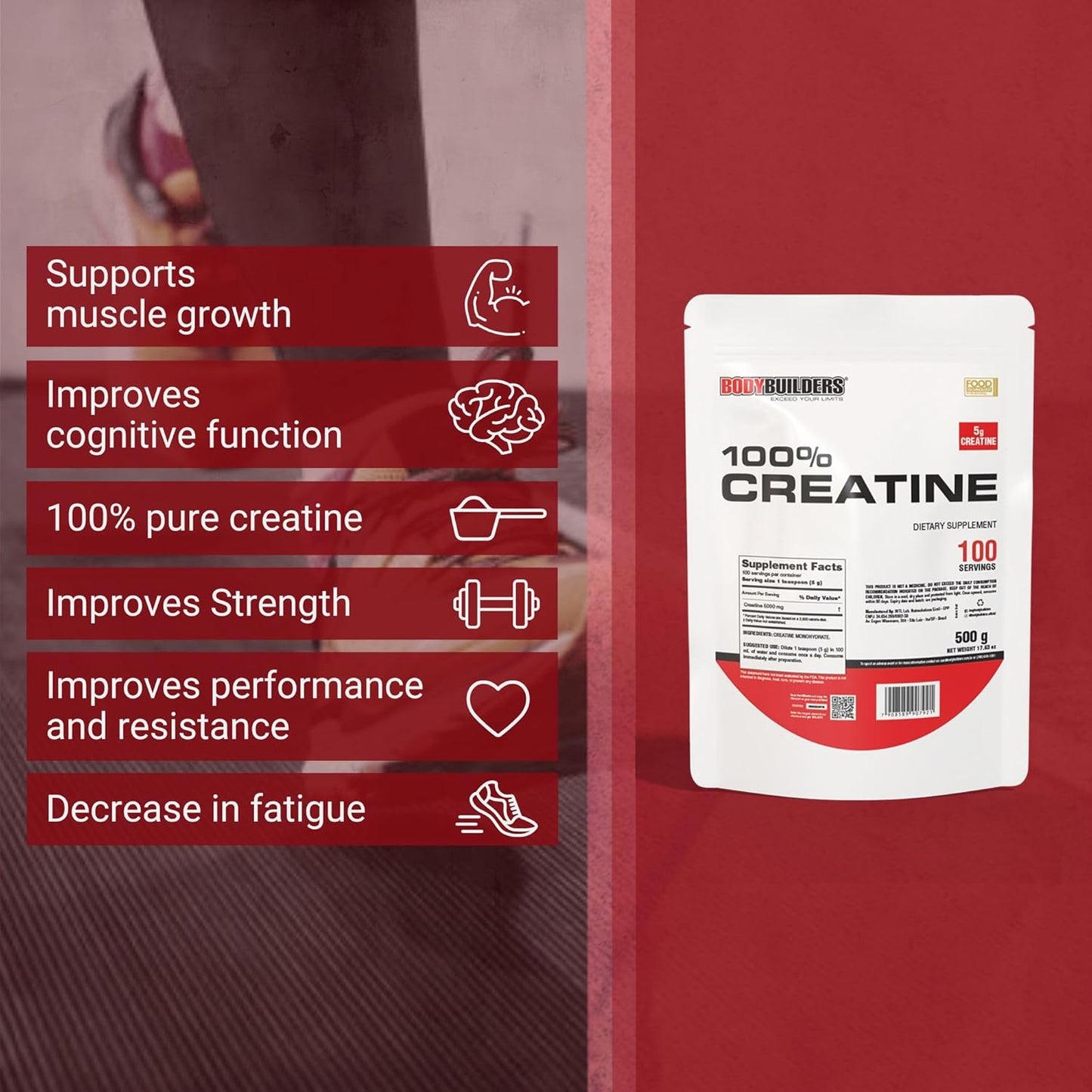 100% Creatine Powder for Bodybuilders - Unflavored, 1.1lb, 100 Servings
